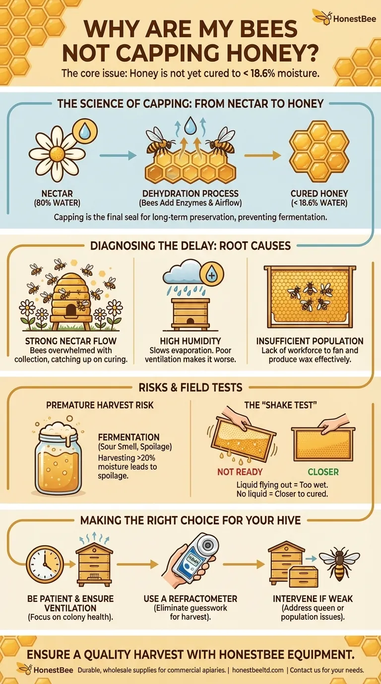 ミツバチが蜂蜜を封蓋しないのはなぜですか？完璧な蜂蜜熟成の鍵を理解する ビジュアルガイド