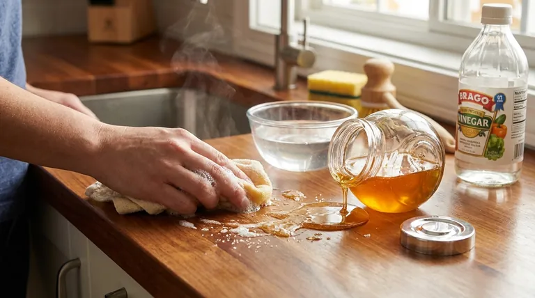 How do you remove sticky honey residue? Dissolve Honey Spills Fast with Hot Water & Soap
