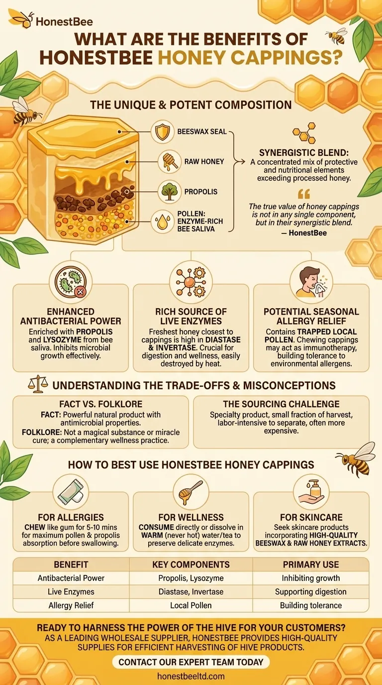 Quais são os benefícios das tampas de mel (honey cappings)? Experimente o Poder Concentrado da Colmeia Guia Visual