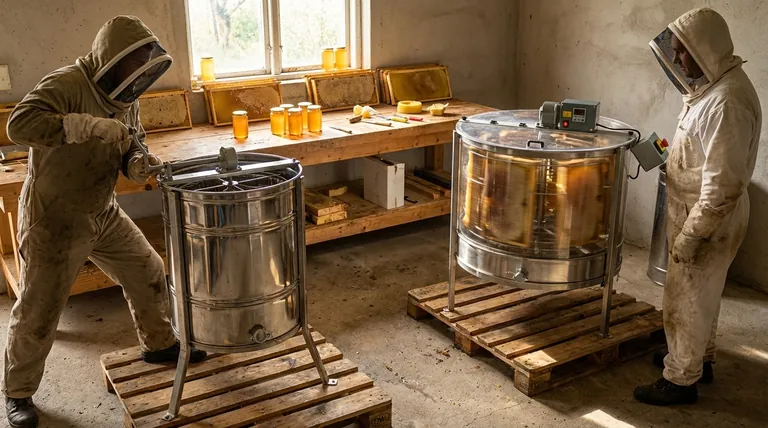 Qual a diferença entre extratores de mel manuais e elétricos? Escolha a Ferramenta Certa para a Sua Contagem de Colmeias