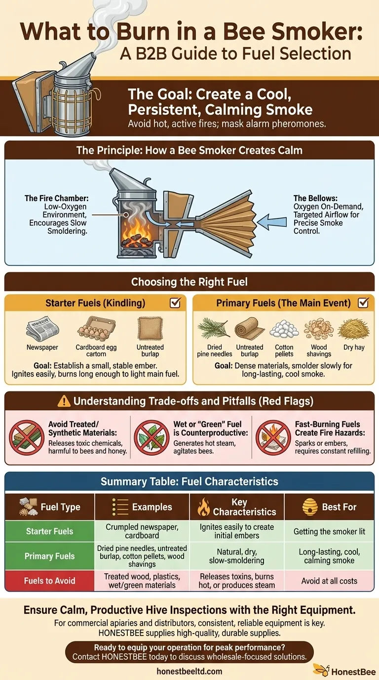 Que brûle-t-on dans un enfumoir d'apiculteur ? Maîtrisez le bon combustible pour des inspections de ruches calmes et productives. Guide Visuel