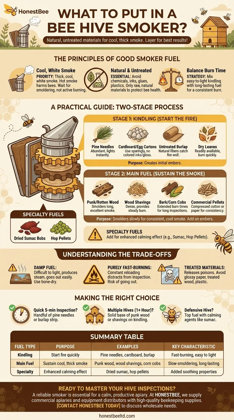 O que colocar num fumigador de colmeia? Um Guia para Combustíveis Naturais e Calmantes Guia Visual
