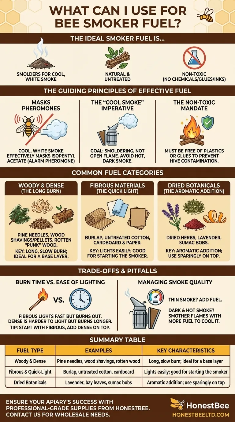 What can I use for bee smoker fuel? Choose Safe, Natural Materials for a Calm Hive Visual Guide