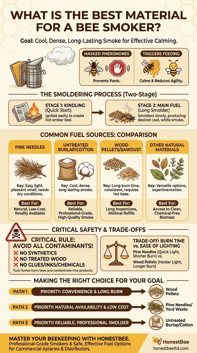 Qual è il materiale migliore per un affumicatore per api? Scegli il combustibile giusto per un alveare calmo Guida Visiva