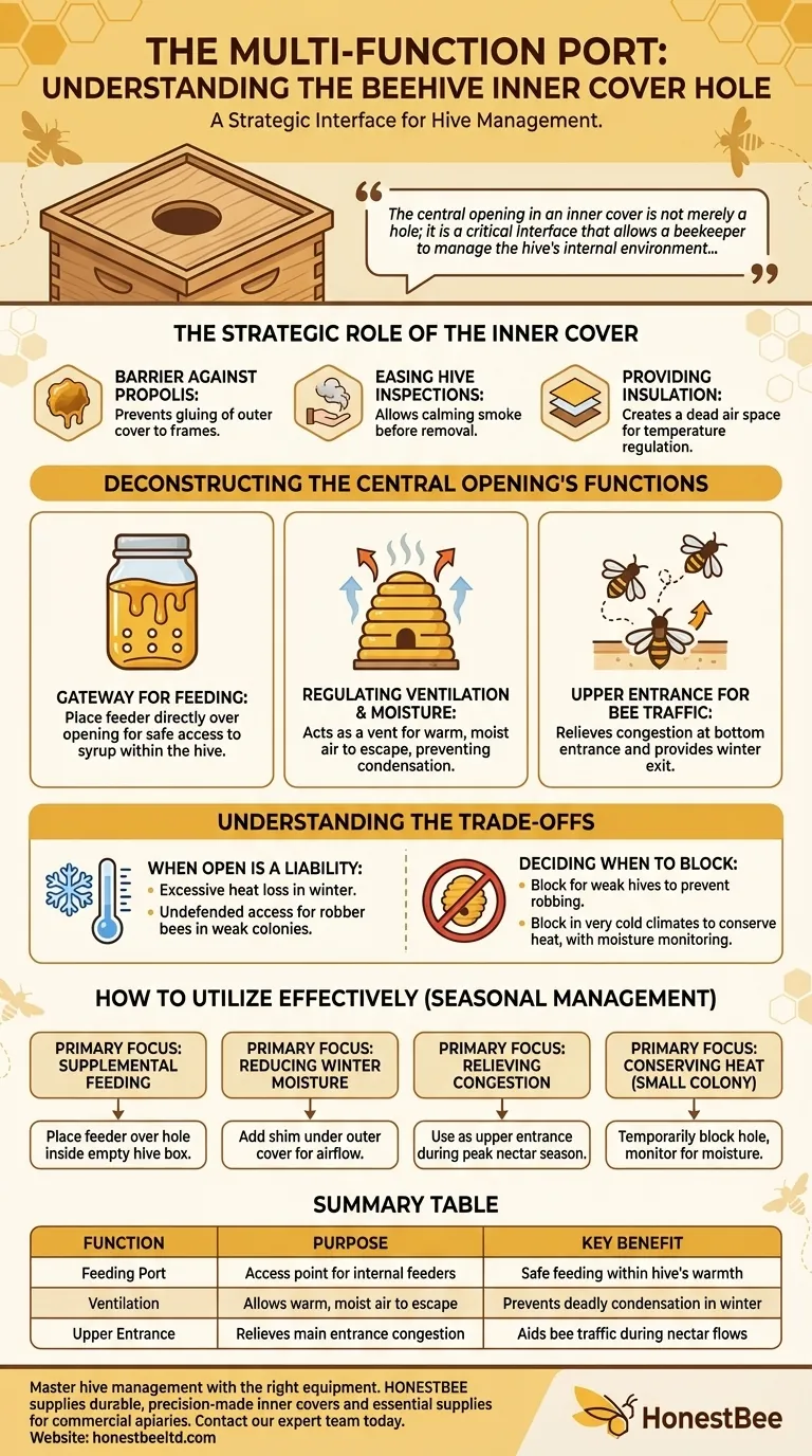 A cosa serve il foro nel coprifavo interno di un'arnia? Una guida alla ventilazione, all'alimentazione e al traffico delle api Guida Visiva