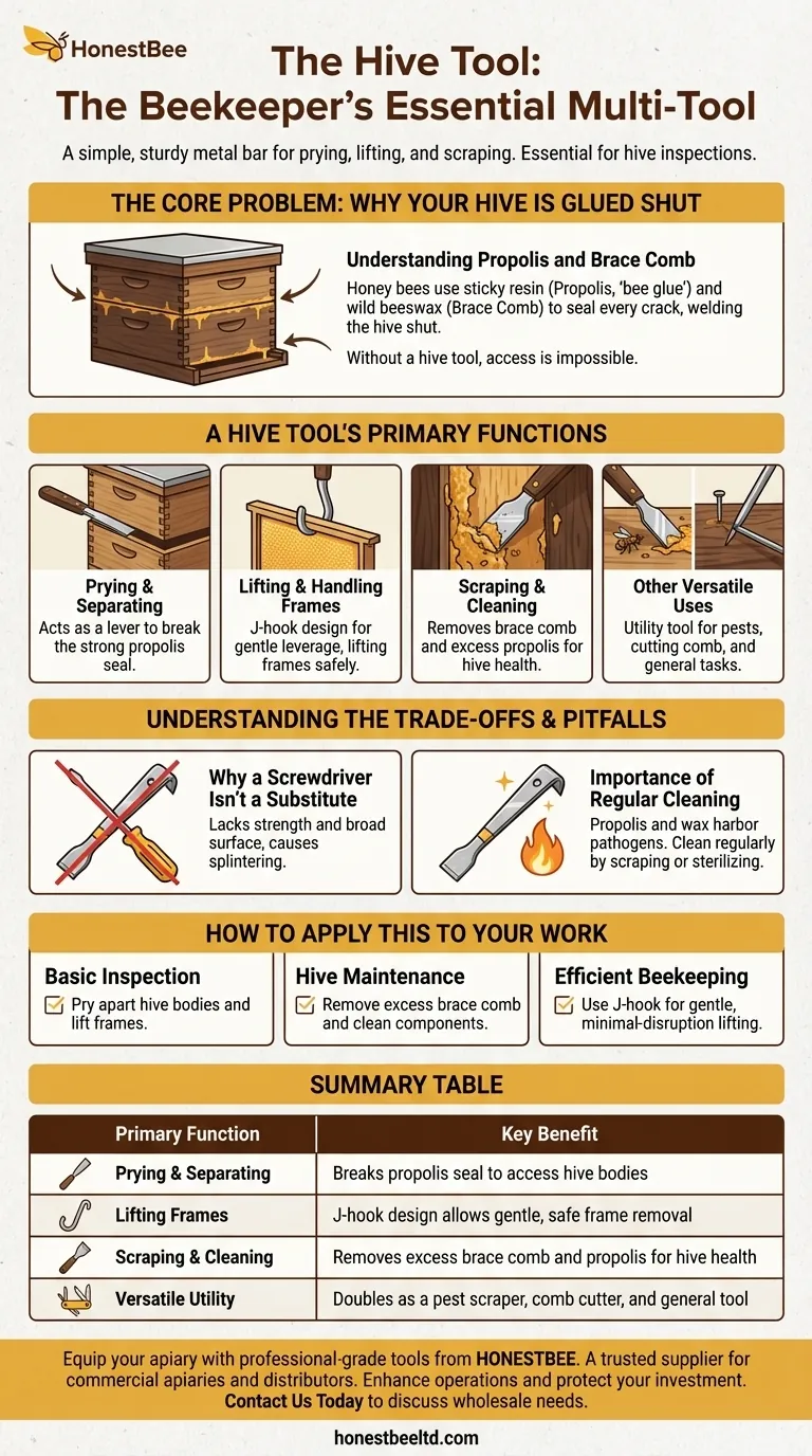 ¿Cuál es el uso de la herramienta de colmena en la apicultura? La multiherramienta esencial para todo apicultor Guía Visual
