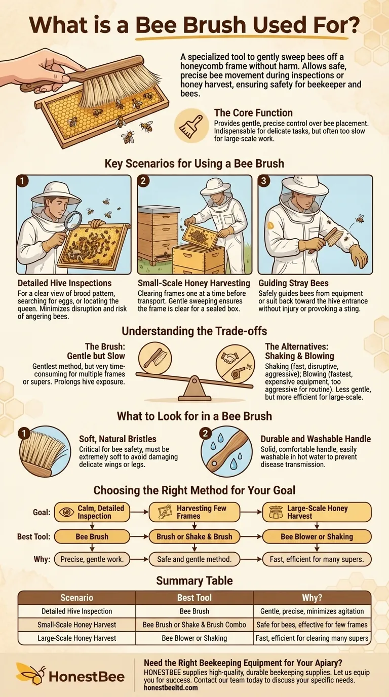 What is a bee brush used for? Gently Sweep Bees from Honeycomb Frames Visual Guide