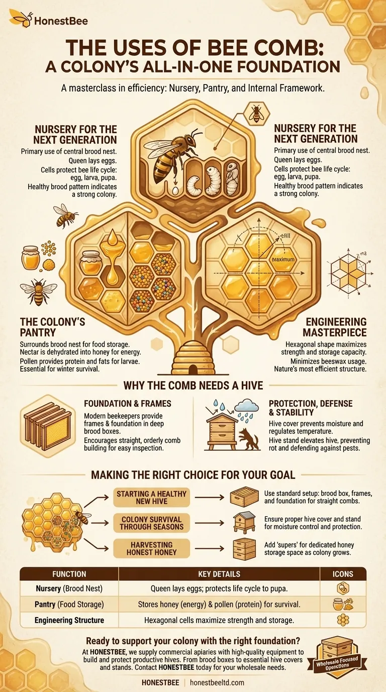 Para que serve o favo de mel? O Berçário, Despensa e Estrutura Tudo-em-Um da Colônia Guia Visual