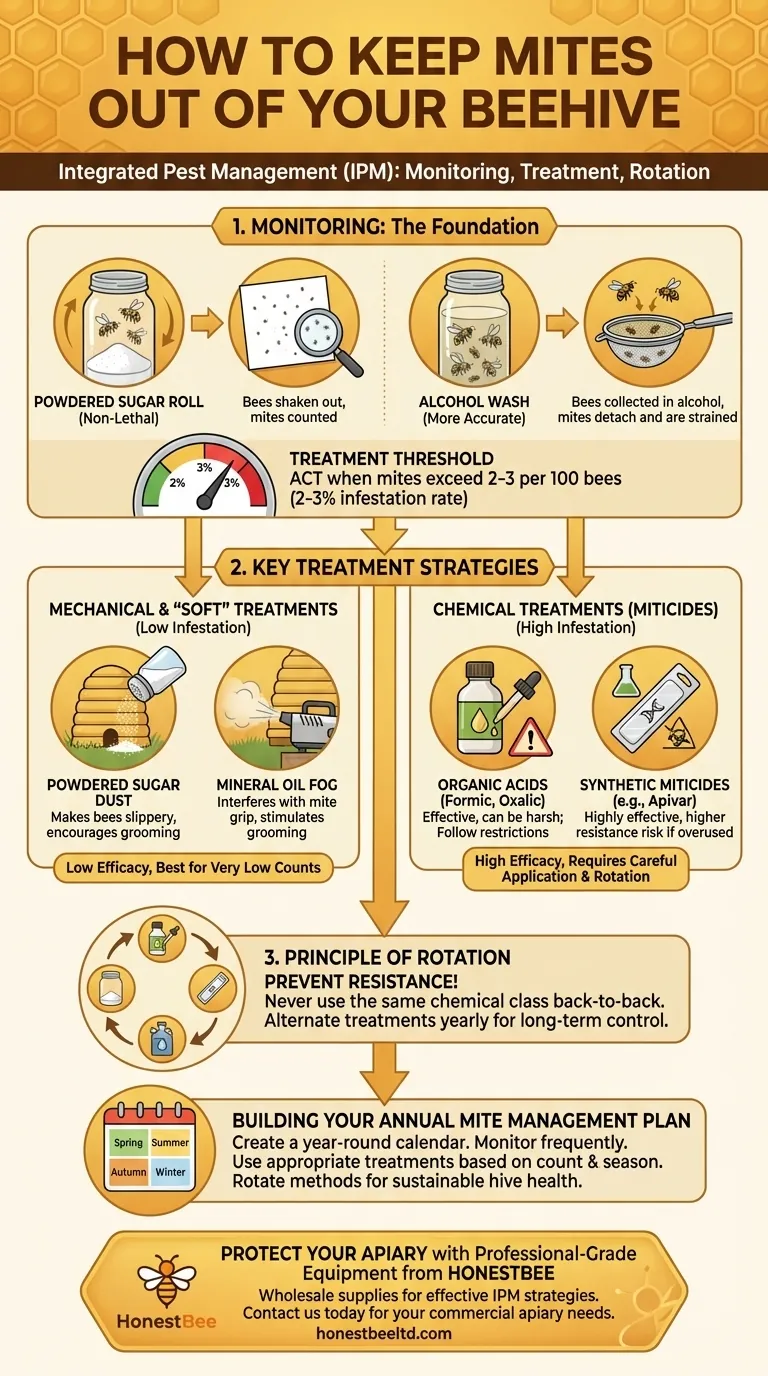 ¿Cómo mantengo los ácaros fuera de mi colmena? Una estrategia de MIP para colonias sanas Guía Visual