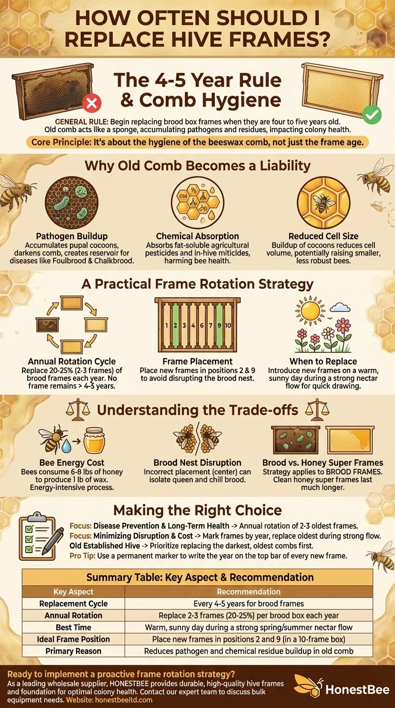 Com que frequência devo substituir os quadros da colmeia? Um Plano de Rotação de 4-5 Anos para Abelhas Mais Saudáveis Guia Visual