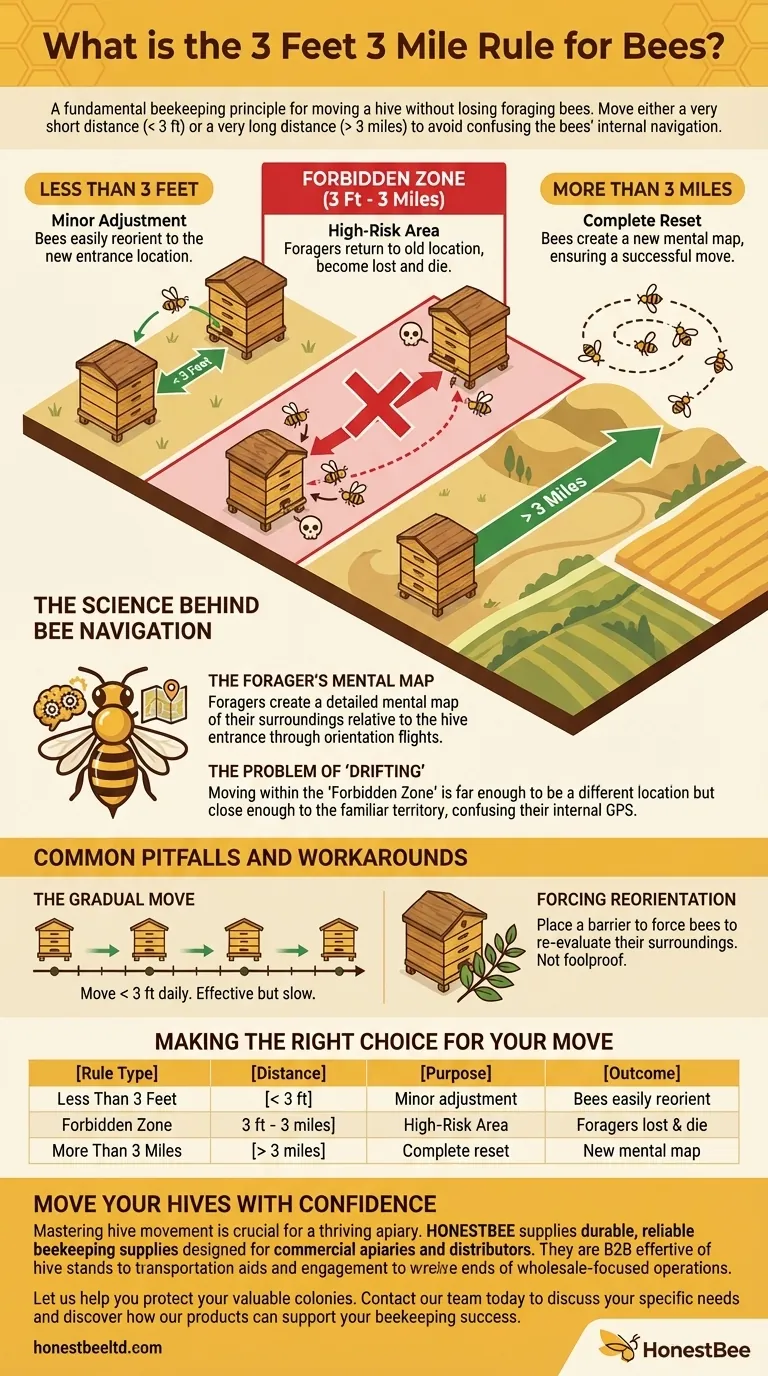 What is the 3 feet 3 mile rule for bees? A Guide to Moving Hives Without Losing Your Foragers Visual Guide