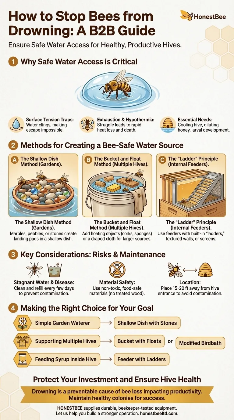 Come si impedisce alle api di annegare? Consigli essenziali per una fonte d'acqua sicura per le api Guida Visiva