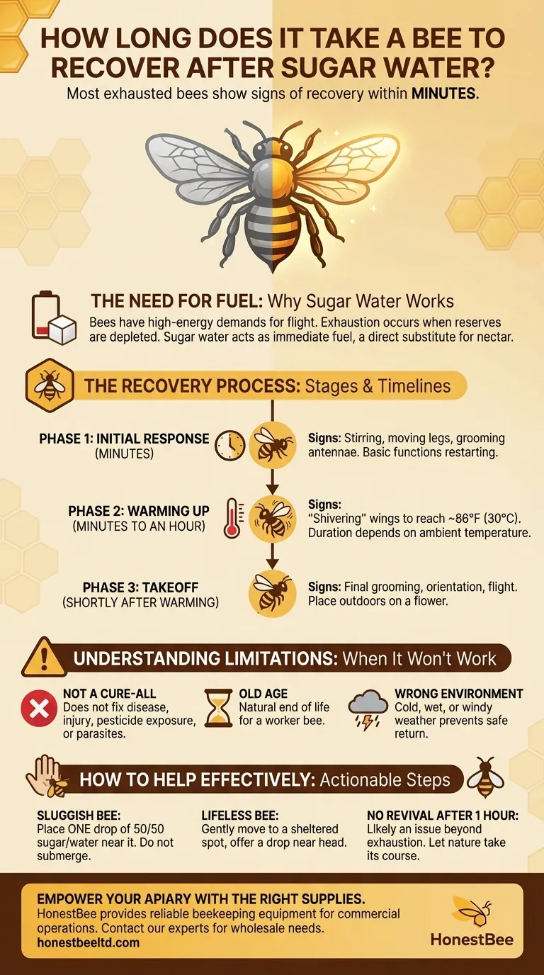 How long does it take a bee to recover after sugar water? A Guide to Bee First Aid Visual Guide