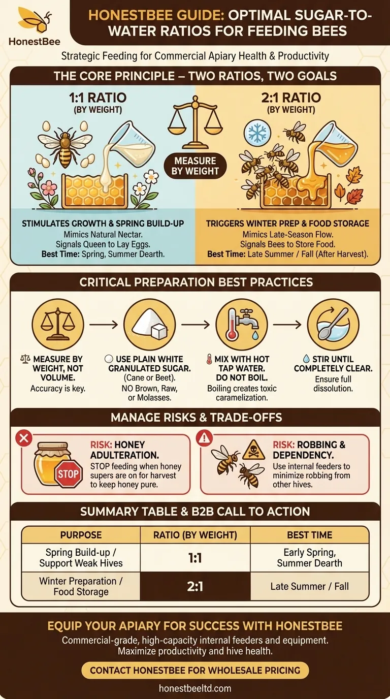 Qual è il rapporto zucchero-acqua per l'alimentazione delle api? Una guida per l'apicoltore all'alimentazione strategica Guida Visiva