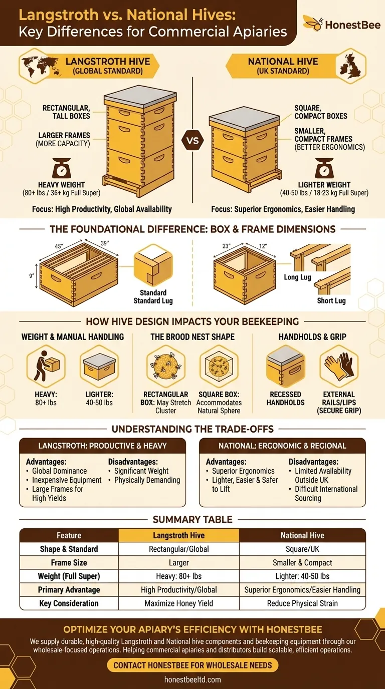 ¿Cuál es la diferencia entre las colmenas Langstroth y National? Una guía para apicultores comerciales Guía Visual
