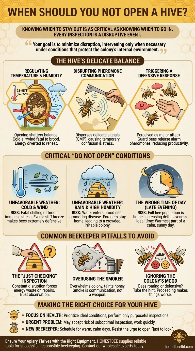 Quando non si dovrebbe aprire un alveare? Proteggere la salute e la produttività della vostra colonia Guida Visiva