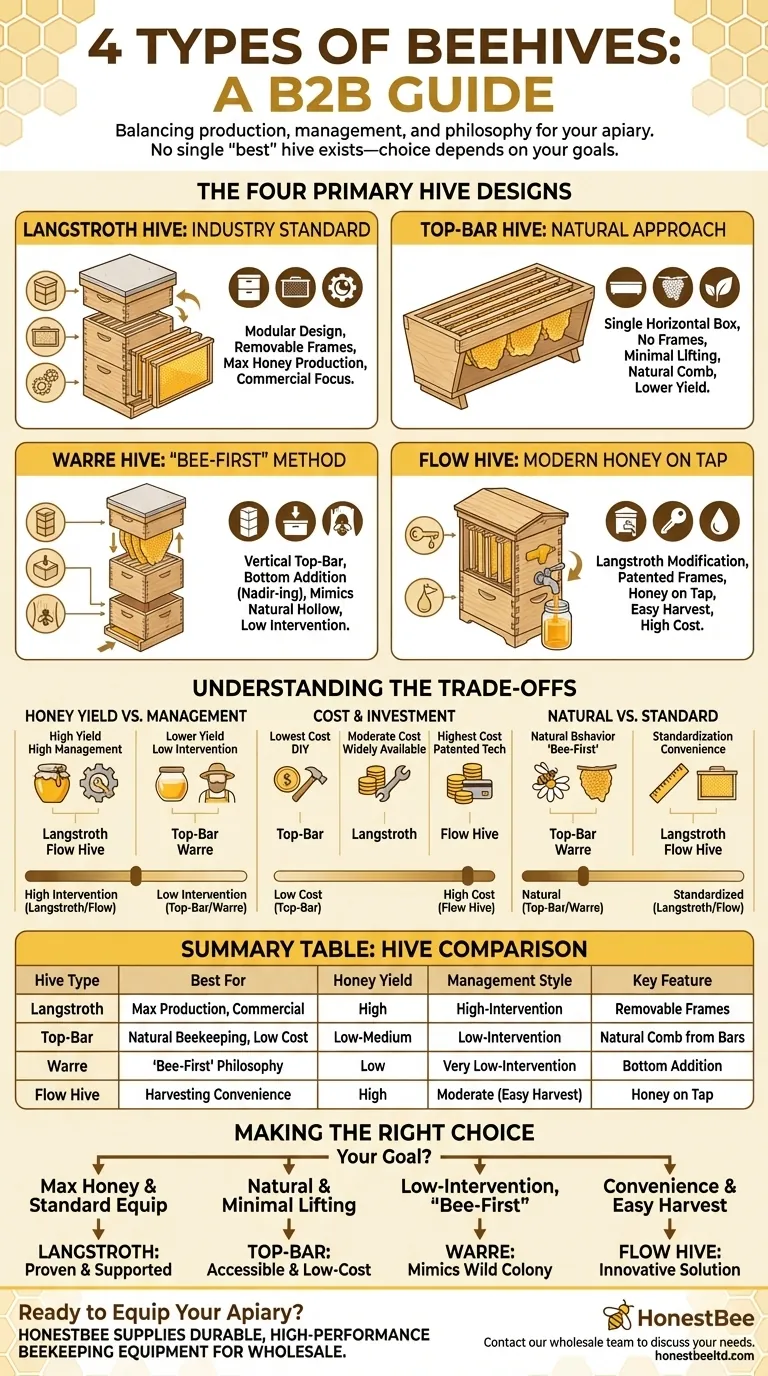 What are the 4 types of beehives? A Guide to Langstroth, Top-Bar, Warre & Flow Hives Visual Guide