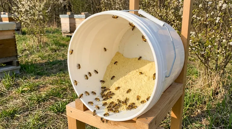 Como alimentar o substituto de pólen seco às abelhas? Aumente a Produção Precoce de Criação com Alimentação Aberta