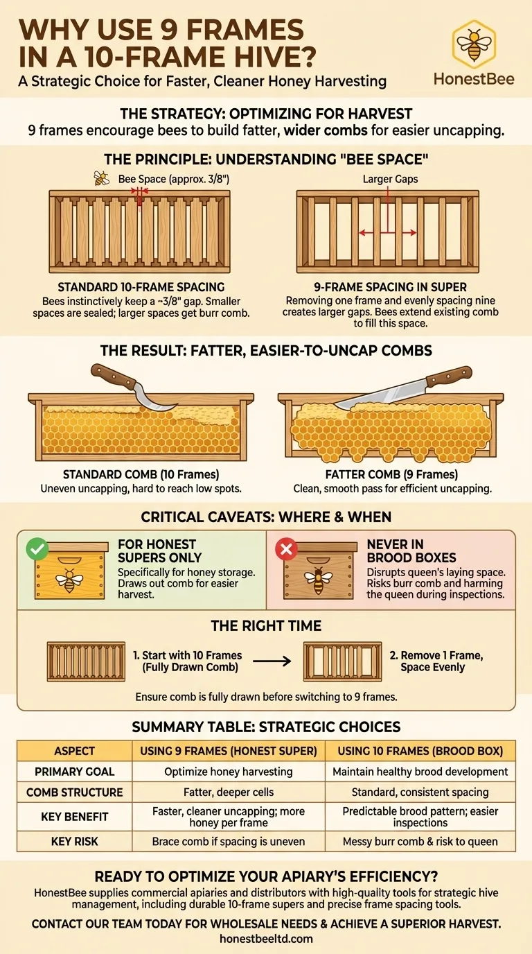 Why use 9 frames in a 10 frame hive? Optimize Honey Harvesting with Strategic Spacing Visual Guide