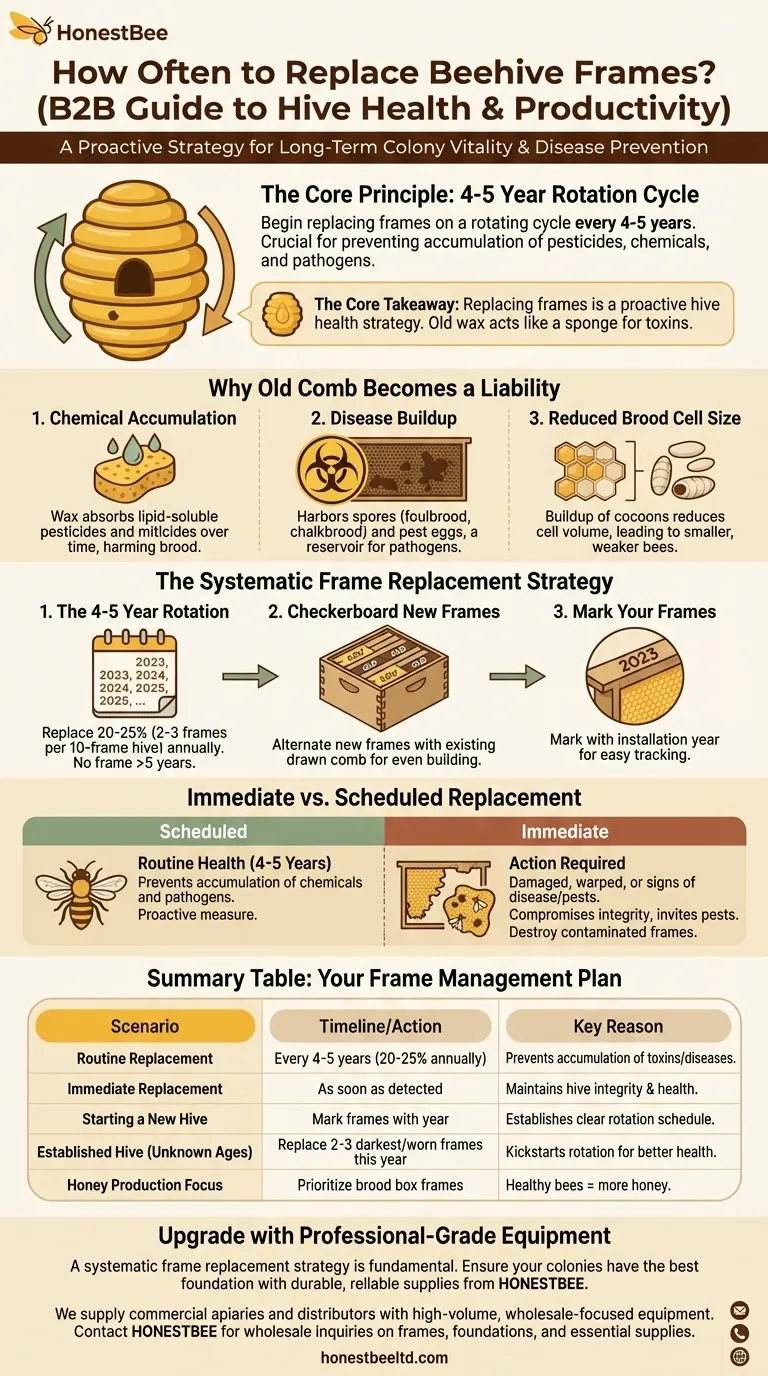 벌통 프레임은 얼마나 자주 교체해야 하나요? 적극적인 5개년 벌통 건강 계획 시각적 가이드