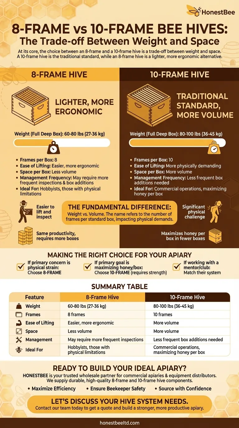 Qual è la differenza tra arnie a 8 telaini e a 10 telaini? Scegli l'arnia giusta per le tue esigenze Guida Visiva