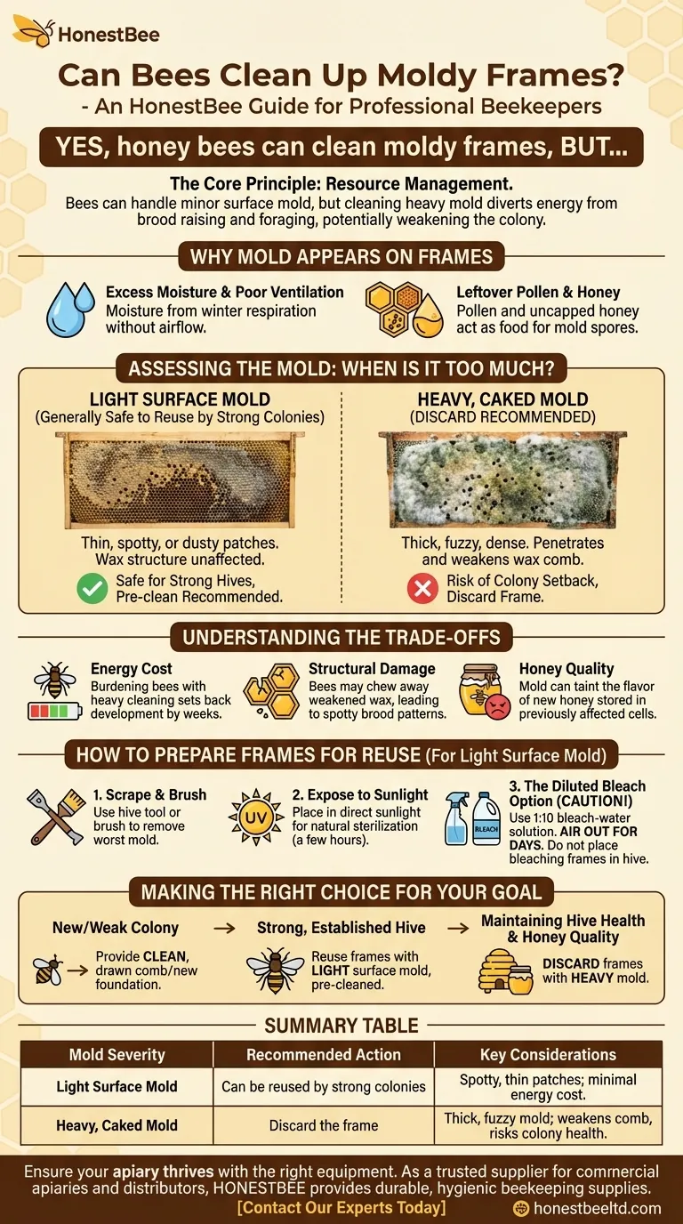 ¿Pueden las abejas limpiar panales con moho? Evalúe el riesgo para la salud y la productividad de su colmena Guía Visual