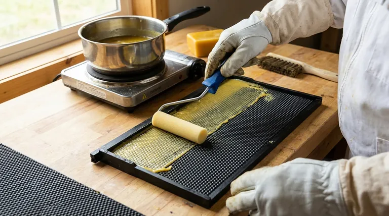 Comment amener les abeilles à accepter les cires gaufrées en plastique ? Augmentez l'acceptation avec un simple revêtement de cire.