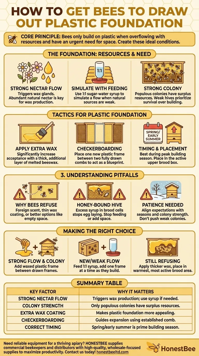 كيف تجعل النحل يرسم الأساس البلاستيكي؟ عزز بناء الأقراص الشمعية بتكتيكات مثبتة دليل مرئي