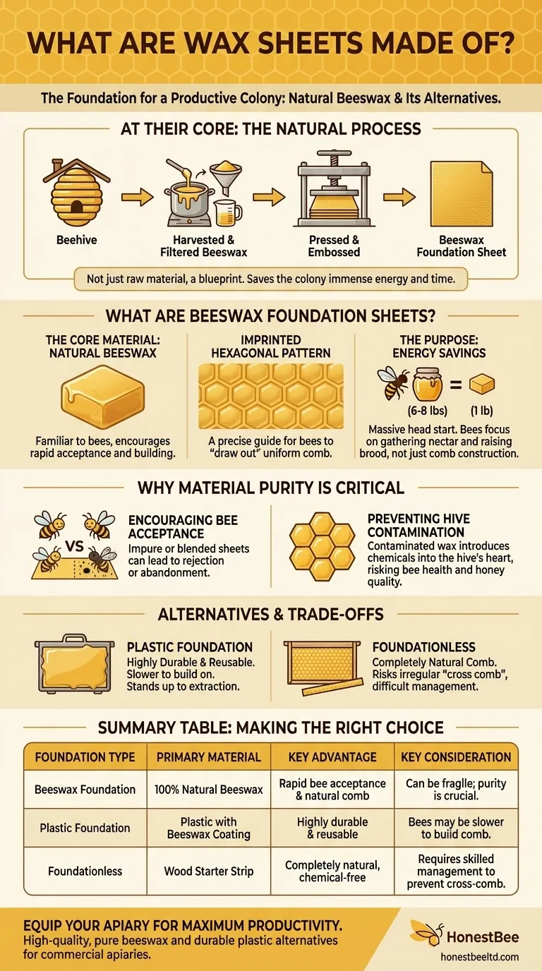 مما تُصنع صفائح الشمع الأساسية؟ دليل لأساسات شمع العسل الخالص للحفاظ على خلايا نحل صحية دليل مرئي