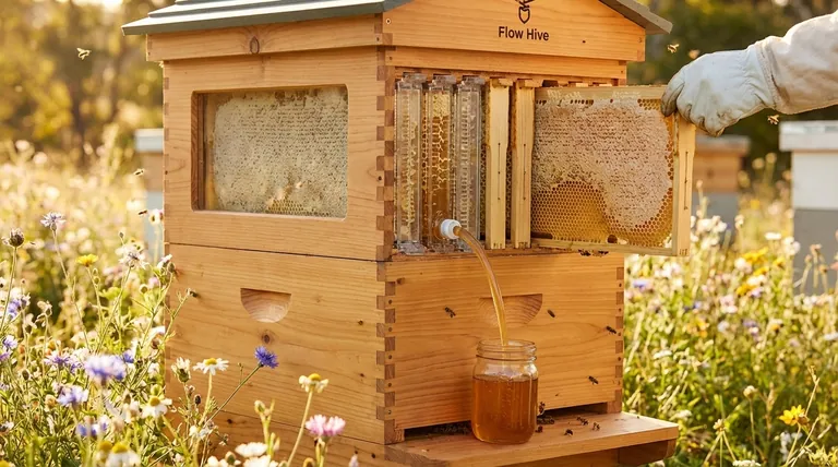 ¿Se puede cosechar panal de una Flow Hive? Sí, con el modelo Flow Hive Hybrid.