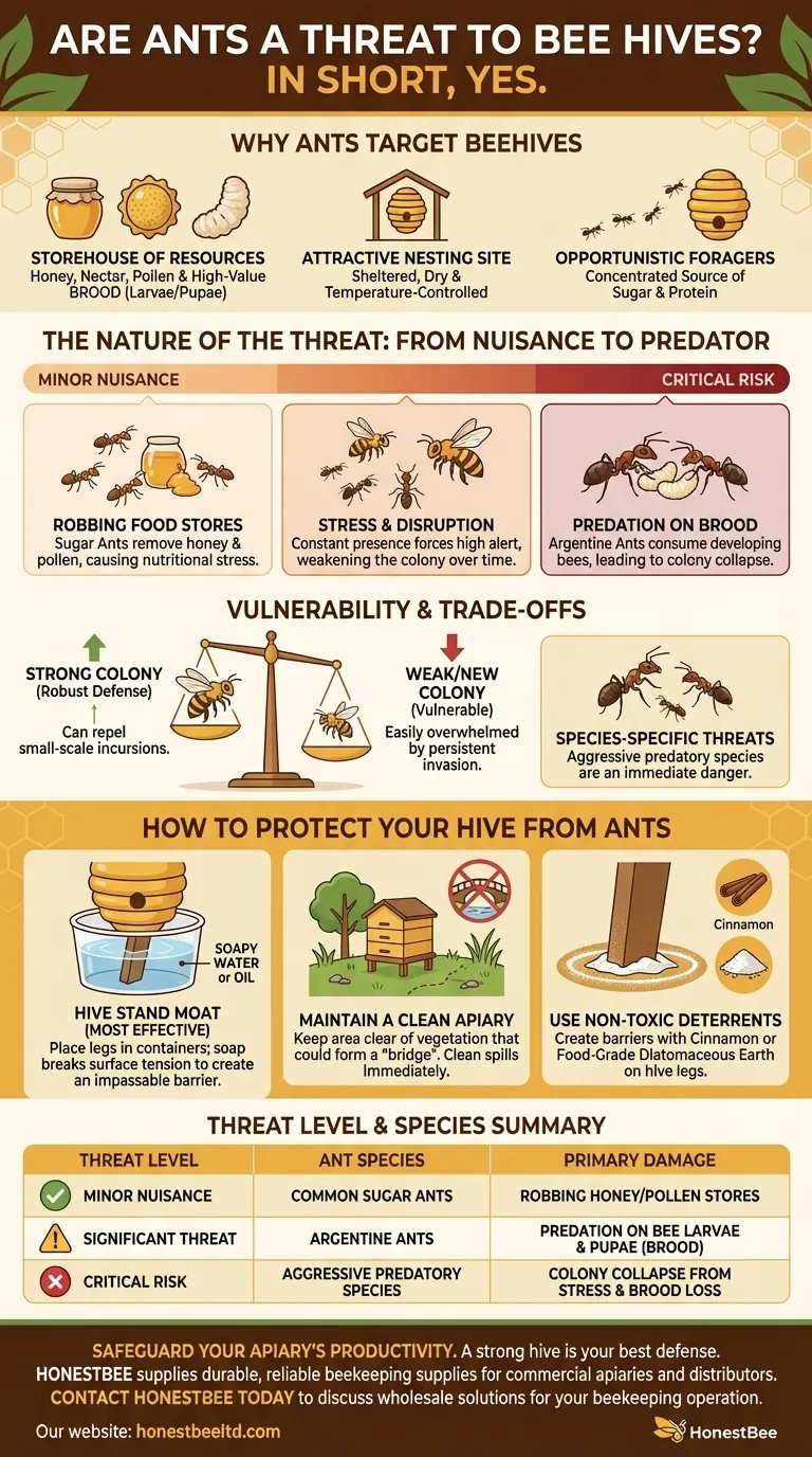 Le formiche sono una minaccia per gli alveari delle api? Proteggi la tua colonia dalle formiche predatrici Guida Visiva