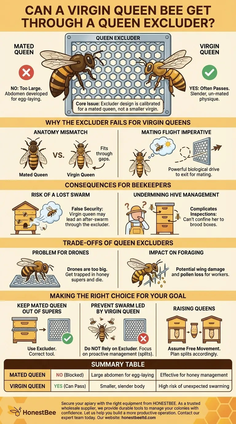 Can a virgin queen bee get through a queen excluder? Uncover the Critical Swarm Risk Visual Guide