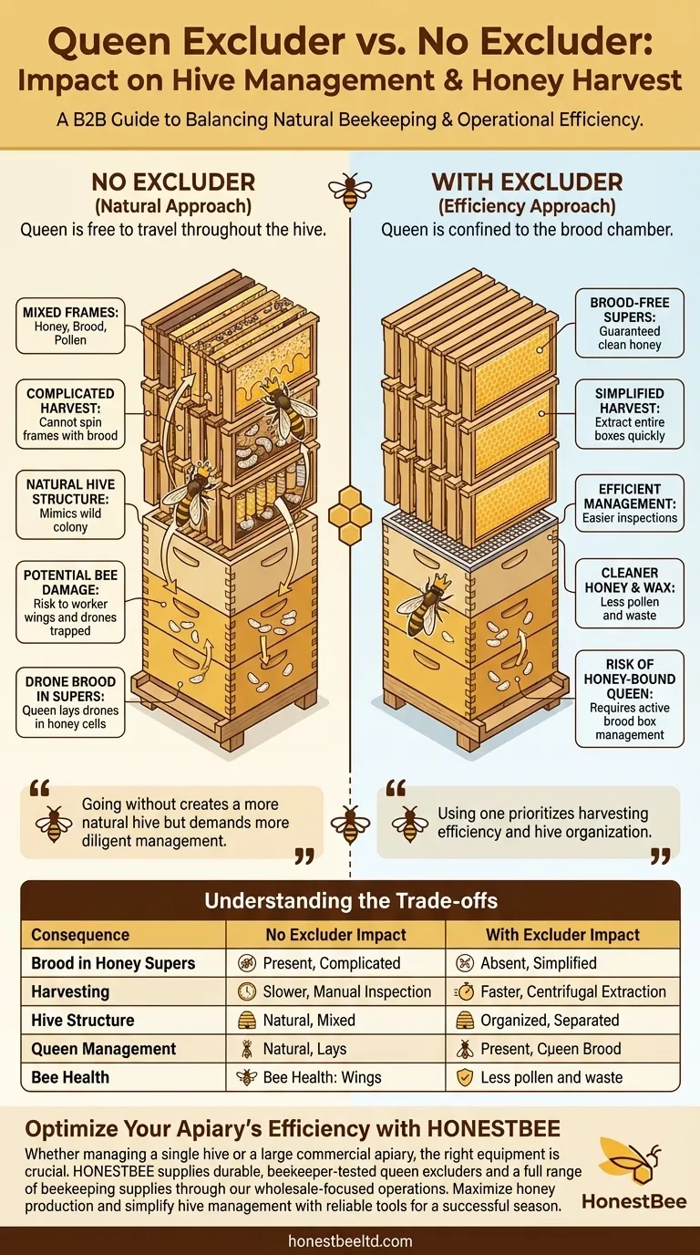 ¿Qué sucede si no uso un excluidor de reinas? Comprenda el impacto en su cosecha de miel. Guía Visual