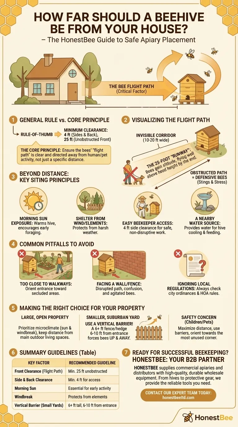 A che distanza dovrebbe essere un alveare da casa tua? Padroneggia il posizionamento sicuro dell'arnia per la tua proprietà Guida Visiva
