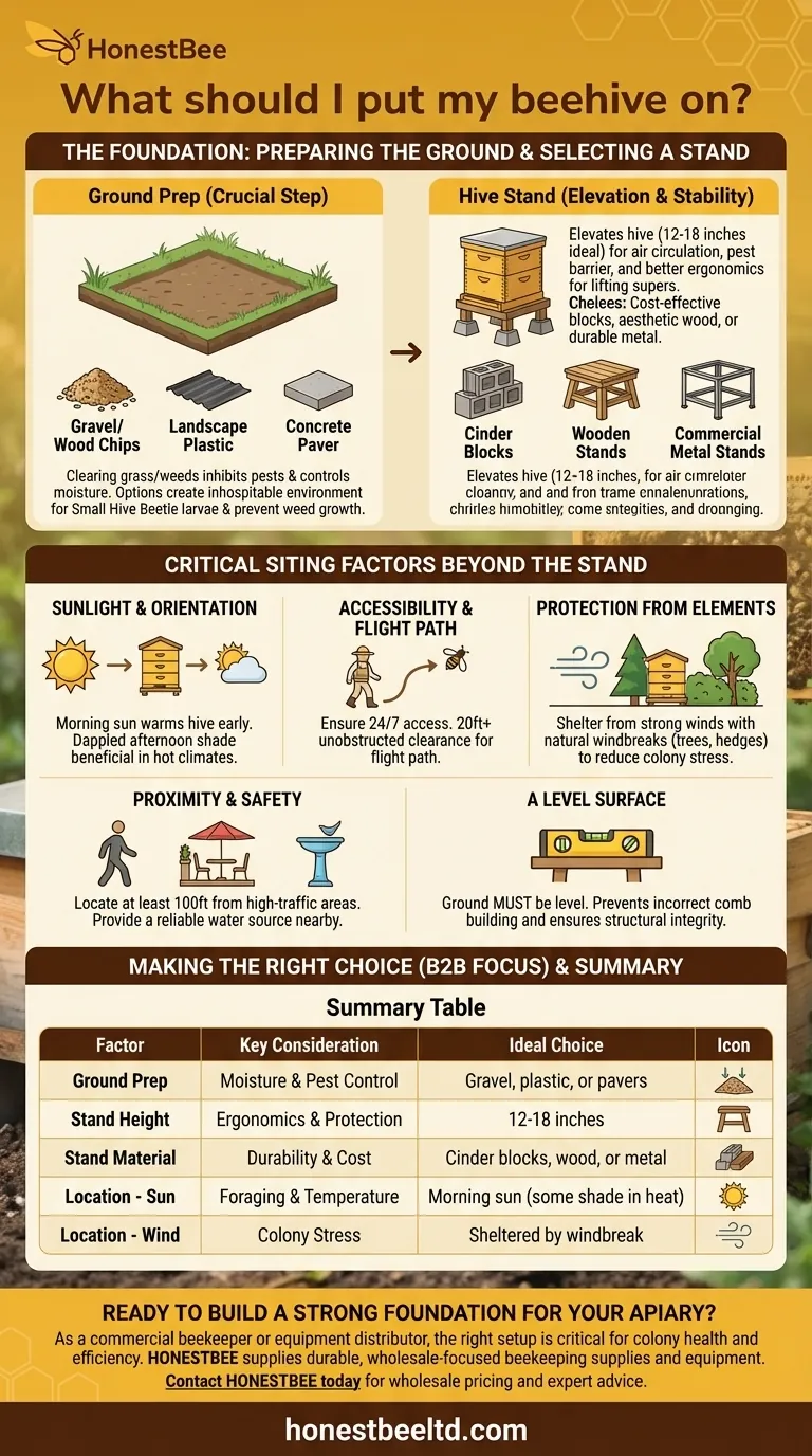 Sur quoi dois-je poser ma ruche ? Un guide sur les supports de ruche et l'emplacement pour une colonie en bonne santé Guide Visuel