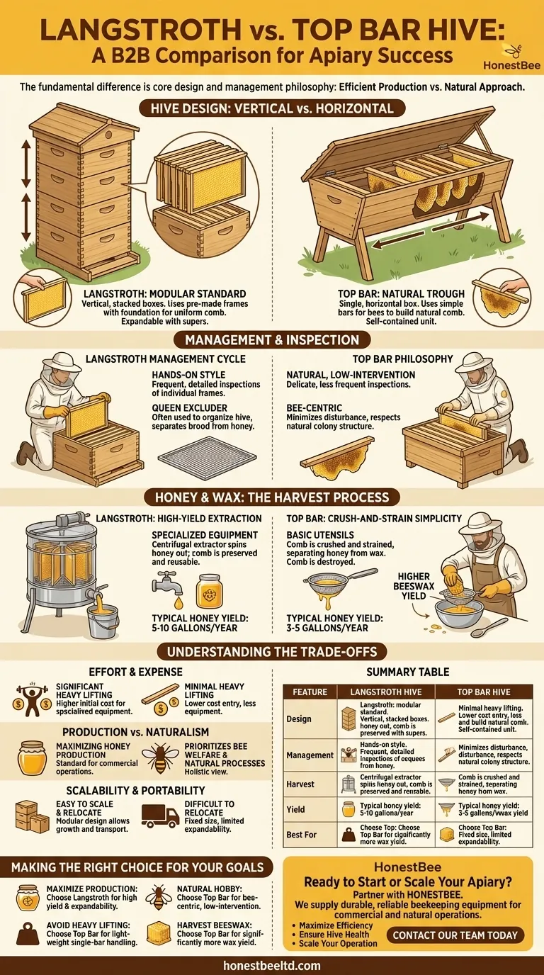Qual a diferença entre a colmeia Langstroth e a colmeia de barra superior? Um Guia para Escolher o Seu Estilo de Apicultura Guia Visual