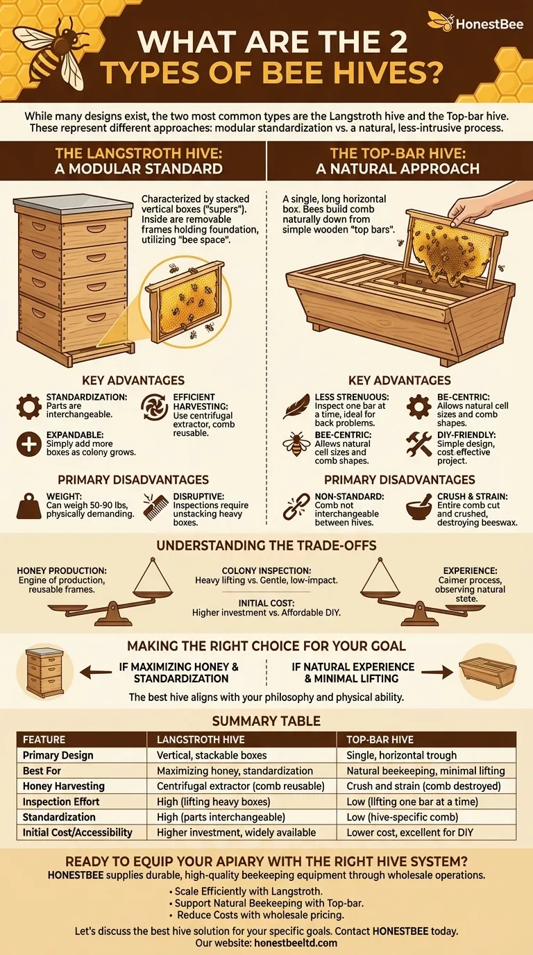 What are the 2 types of bee hives? Langstroth vs. Top-Bar for Your Apiary Visual Guide