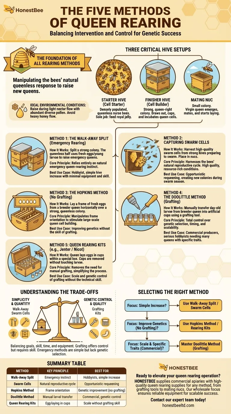 What are the five methods of queen rearing? From Simple Splits to Commercial Grafting Visual Guide