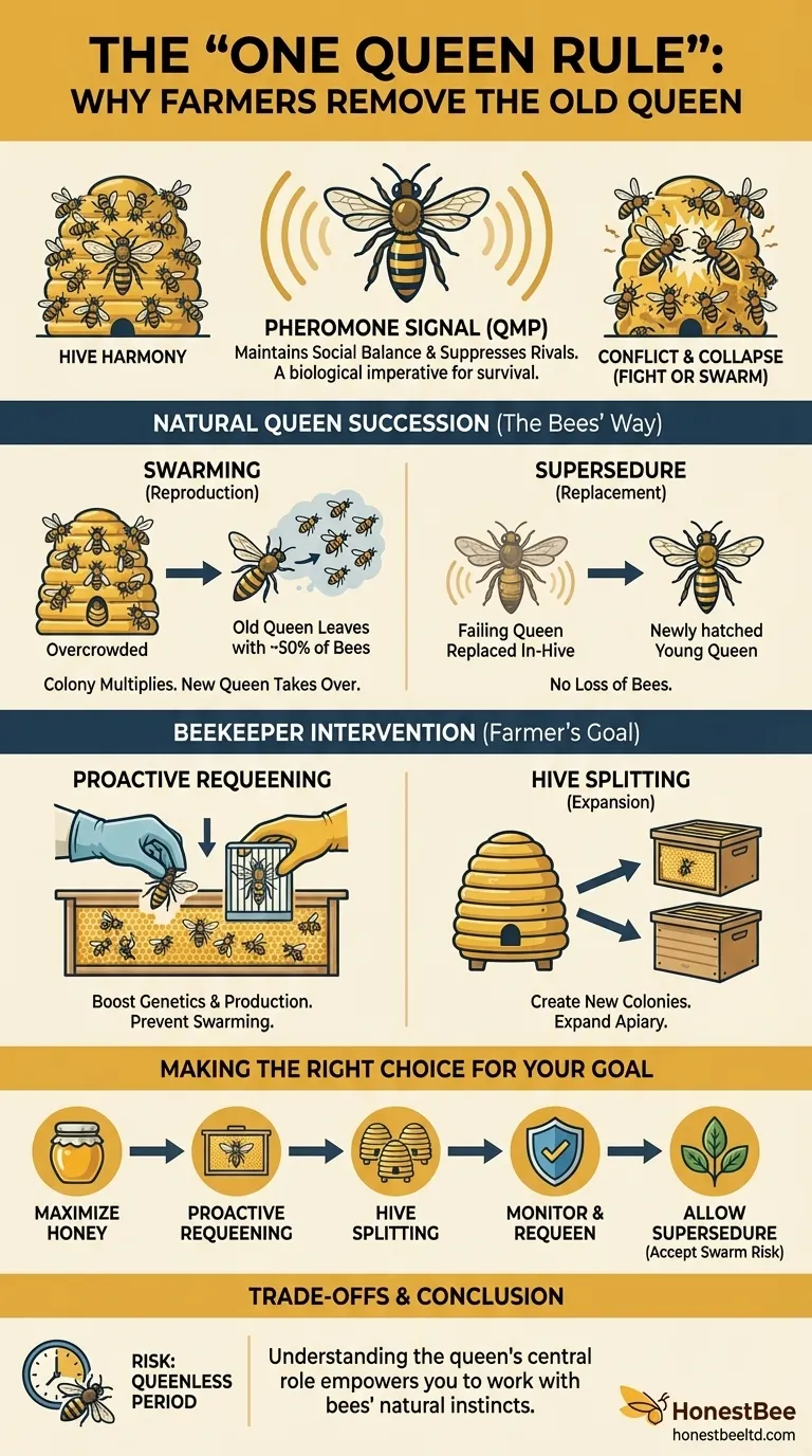 Why do farmers remove the old queen when a new one is born? | A Guide to Hive Succession Visual Guide