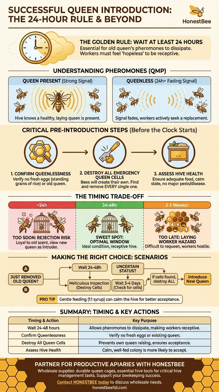 How long should a hive be queenless before introducing a new queen? Ensure a Successful Introduction Visual Guide