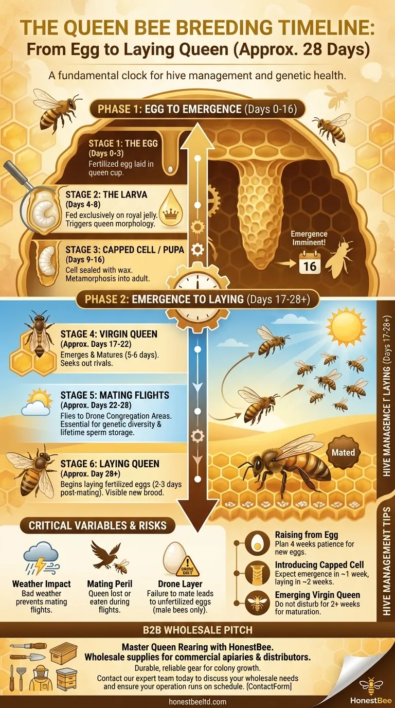What is the timeline for queen breeding? A 28-Day Guide from Egg to Laying Queen Visual Guide