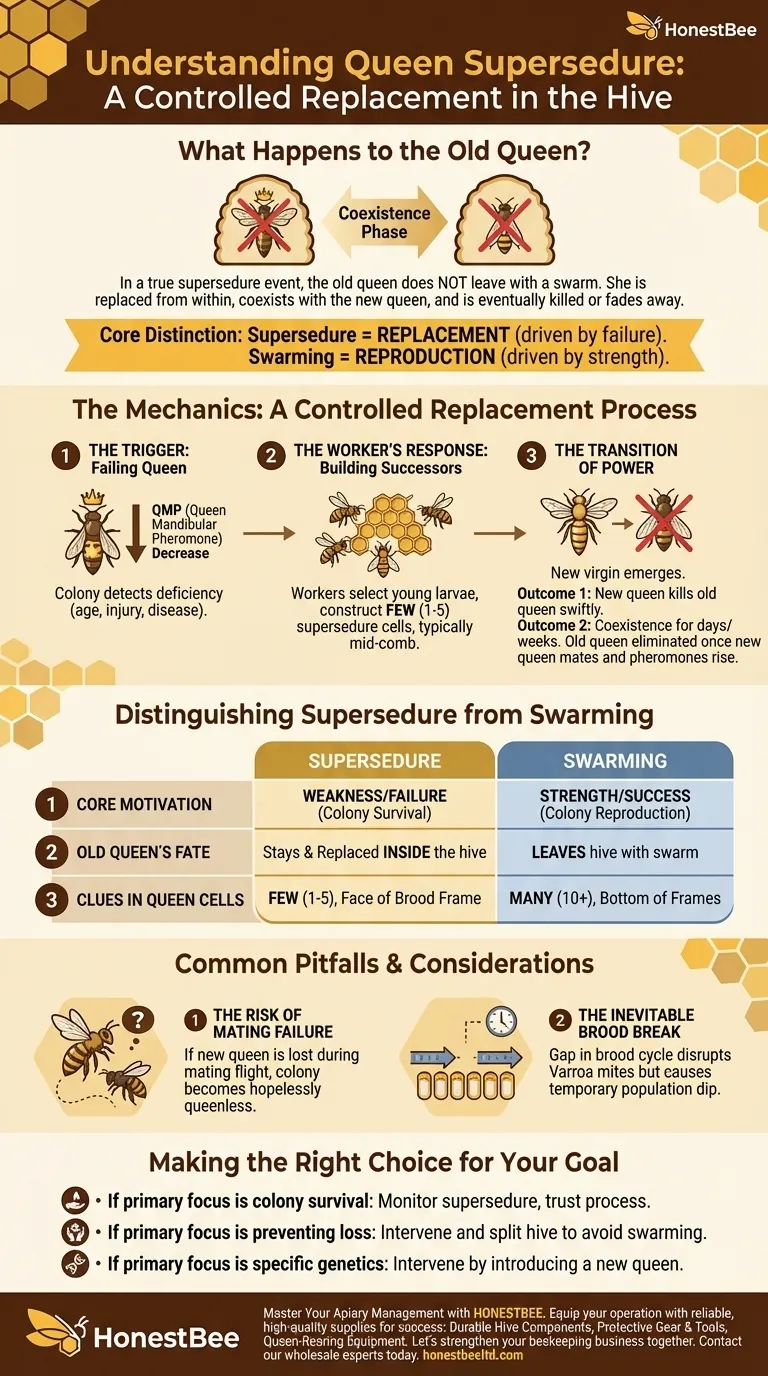 여왕벌 교체(supersedure) 시 늙은 여왕벌은 어떻게 되나요? 벌통 내 교체 가이드 시각적 가이드