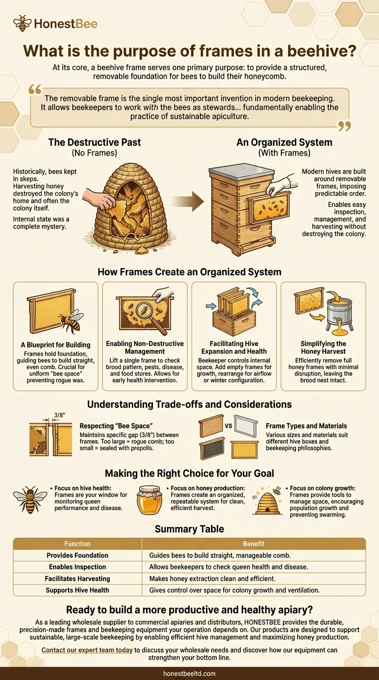 What is the purpose of frames in a beehive? Achieve Sustainable, Organized Hive Management Visual Guide