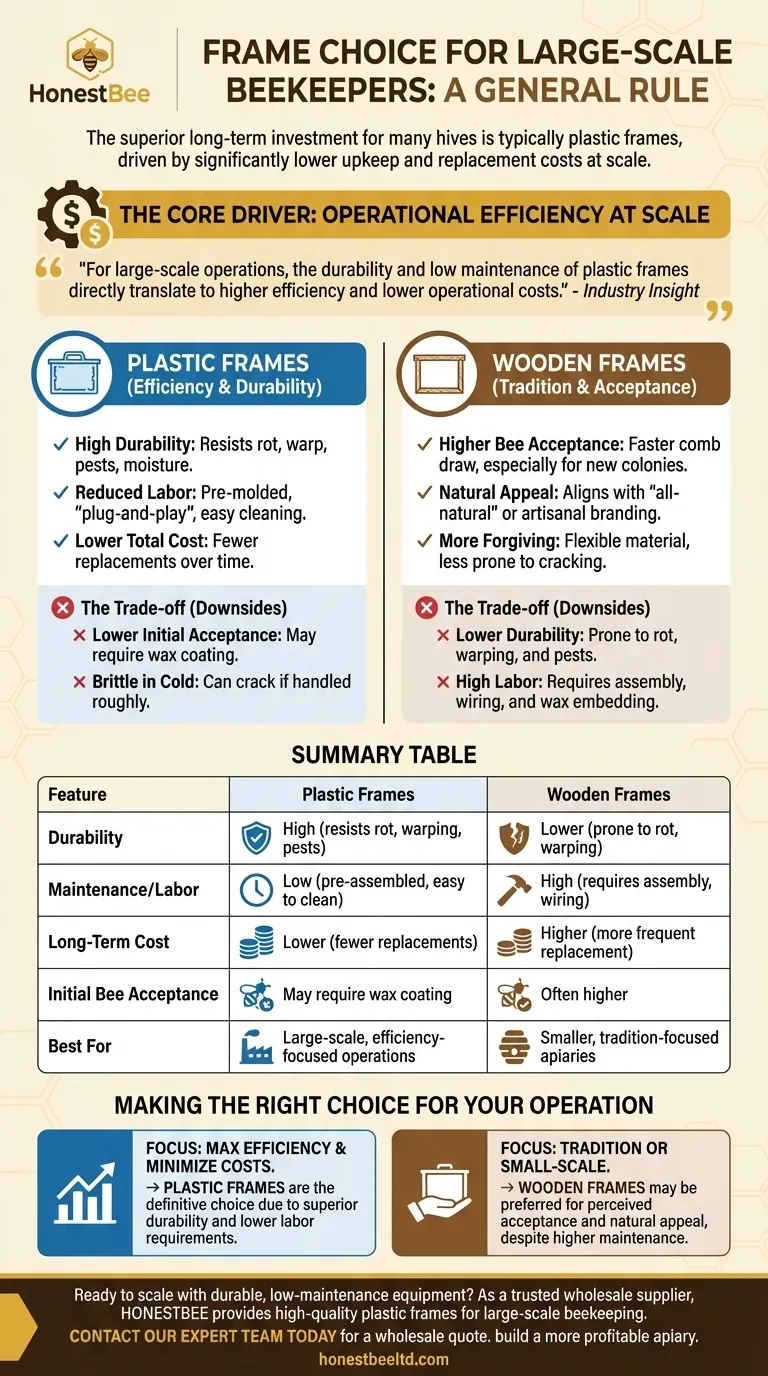 What is a general rule for beekeepers with many hives regarding frame choice? Maximize Efficiency with Plastic Frames Visual Guide