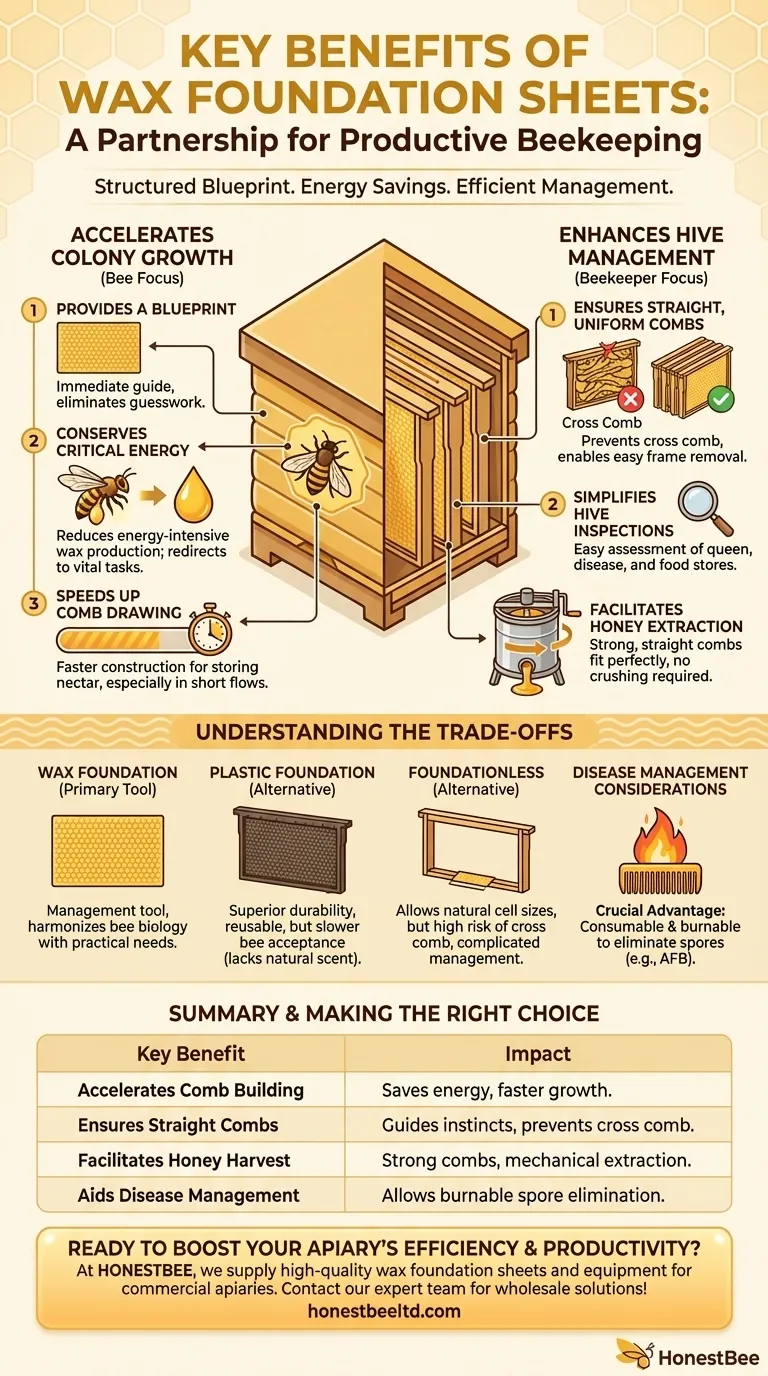 Quali sono i principali vantaggi dell'utilizzo dei fogli cerei? Accelerare la crescita e semplificare la gestione dell'alveare Guida Visiva