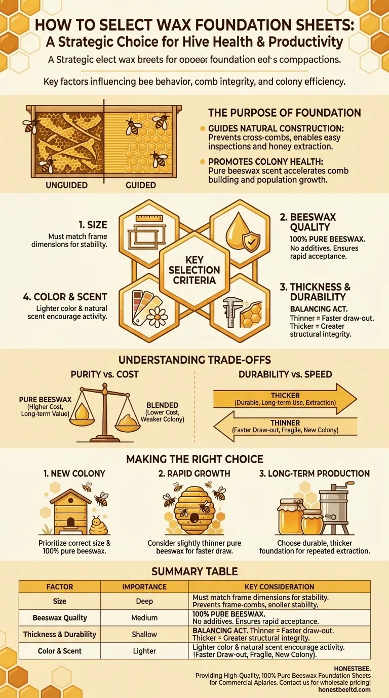 ما هي العوامل التي يجب مراعاتها عند اختيار صفائح الأساس الشمعي؟ عزز صحة وإنتاجية مستعمرتك دليل مرئي