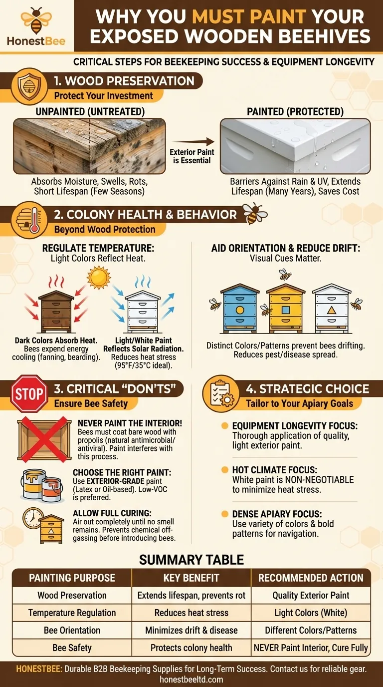 Why should exposed wooden hive components be painted? Protect Your Hive Investment and Colony Health Visual Guide