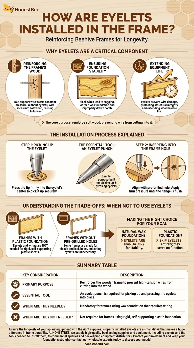 Como os ilhós são instalados na moldura? Proteja as Molduras da Sua Colmeia de Danos Causados por Fios Guia Visual