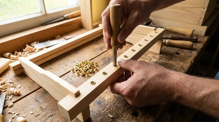 How are eyelets installed in the frame? Protect Your Beehive Frames from Wire Damage