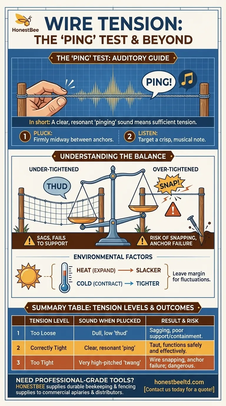 와이어가 충분히 팽팽한지 어떻게 알 수 있나요? 선명한 '핑' 소리를 들어보세요 시각적 가이드